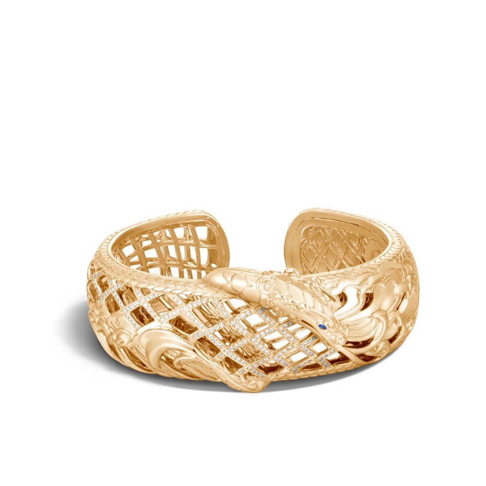 John Hardy 18k Gold and Diamond Intricate Naga Cuff Bracelet (NEW)